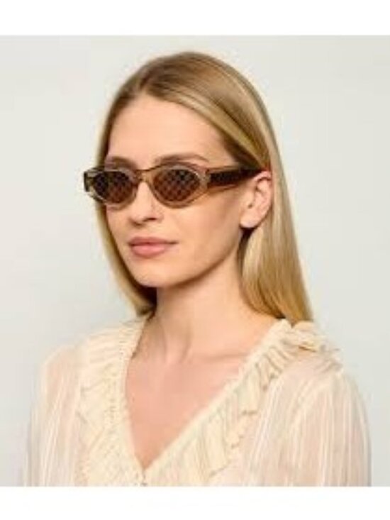 Gucci GG2065S 003 Sunglasses Yellow Cat Eye Frame, Brown with Logo Lenses main image 4